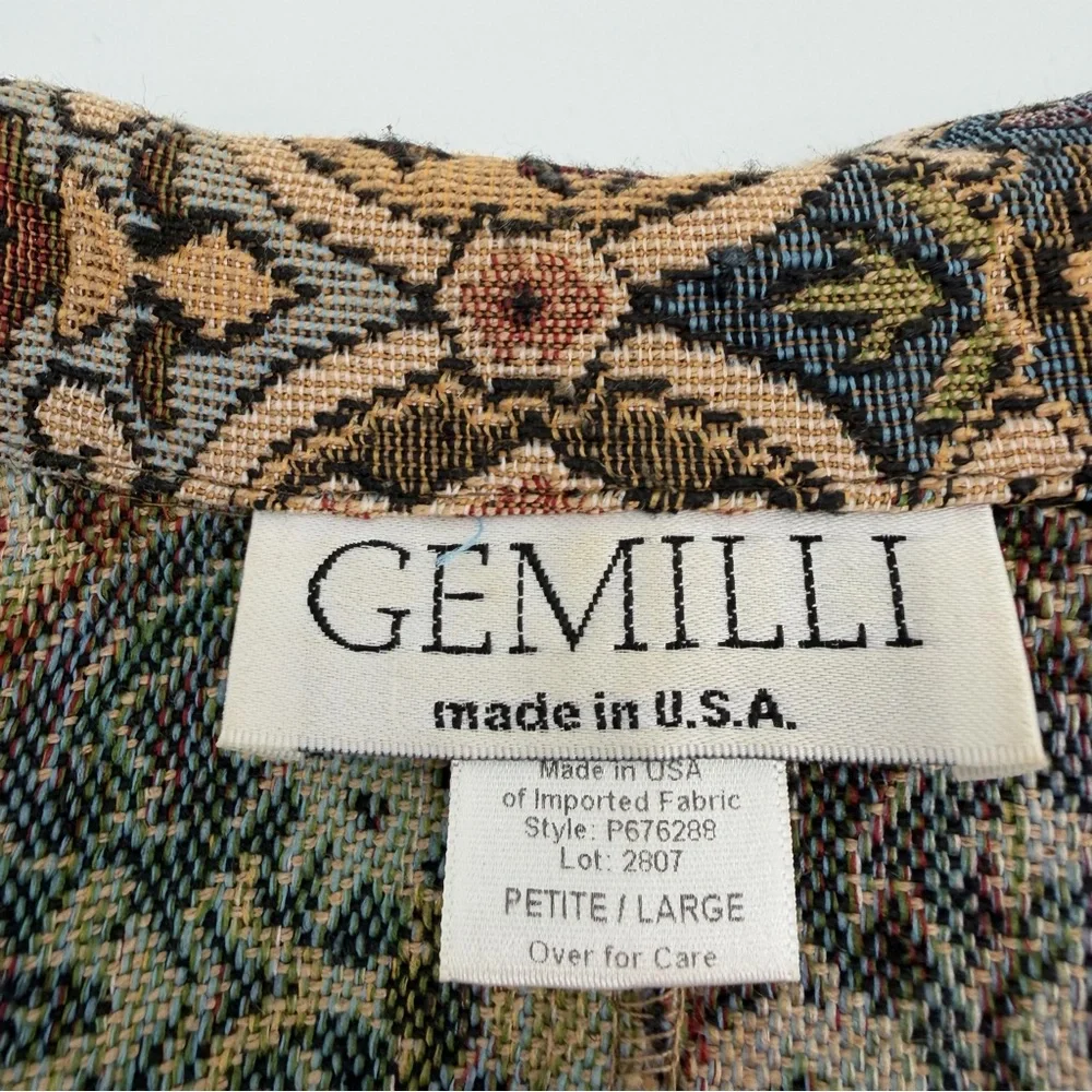 VTG Gemilli Blazer Jacket Womens Petite Large Tan Tapestry Made in USA Classic